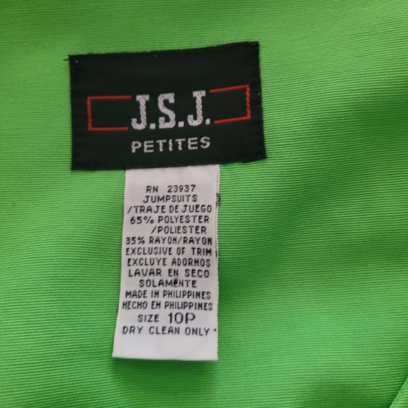 Vintage J.S.J. Petites Jumpsuit Size 10P Vibrant Green and Navy 80s Neon - Picture 2 of 10